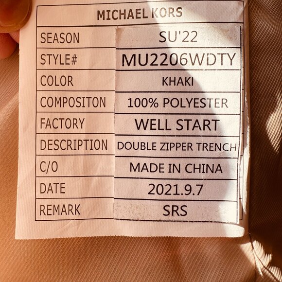 NEW!  MICHAEL KORS Tan Khaki Raincoat - Flawed - XS - Picture 14 of 14